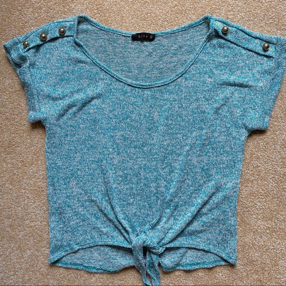 🦋 Woven Tie Front Top